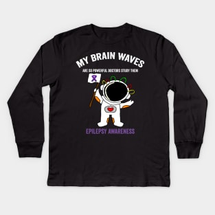 my brain waves are so powerful - epilepsy awareness month Kids Long Sleeve T-Shirt